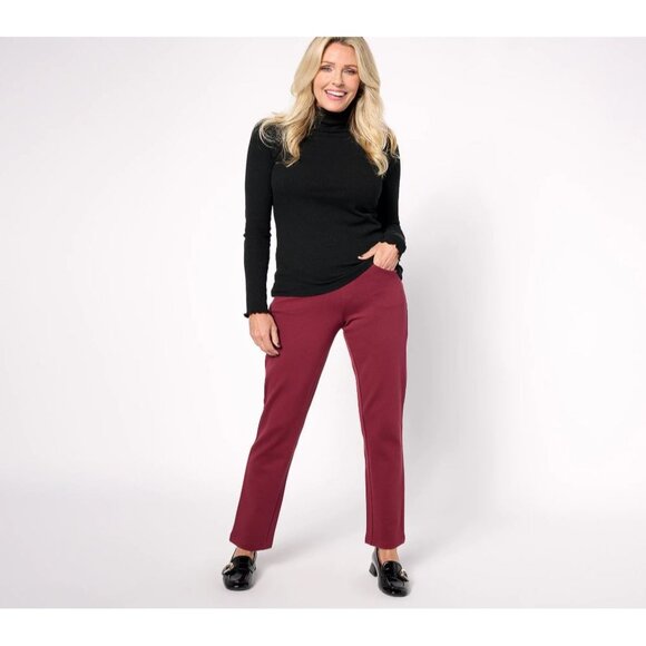 Kim Gravel 6 Tall High Rise Burgundy Pull On Straight Leg Stretch Pants Pockets - Picture 9 of 11
